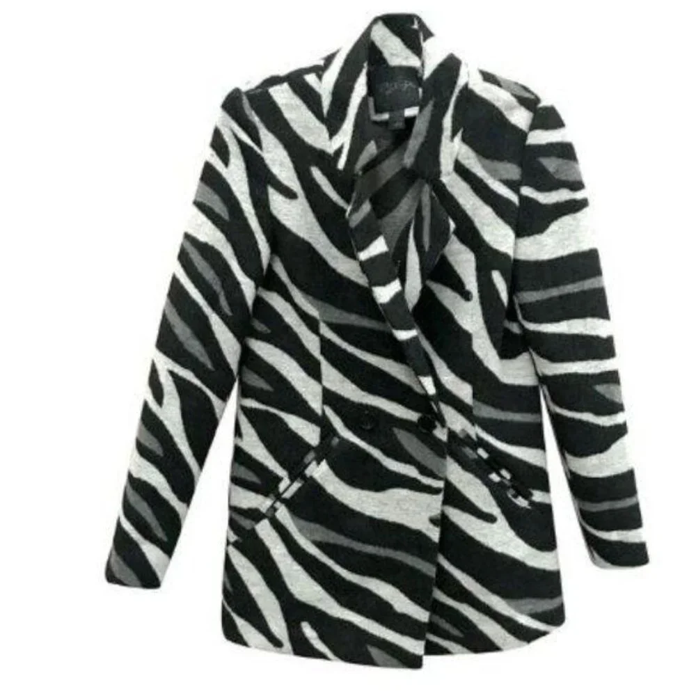 NWOT RD Style Zebra Polyester Wool Blend Coat Unlined S - Picture 3 of 9
